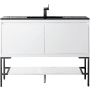 James Martin Vanities Mantova 48" Single Basin Poplar Wood Vanity Set with Charcoal Black Composite Stone Vanity Top, Matte Black Base and Rectangular Sink Glossy White