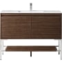 James Martin Vanities Mantova 48" Single Basin Poplar Wood Vanity Set with Glossy White Composite Stone Vanity Top, Brushed Nickel Base and Rectangular Sink Mid-Century Walnut