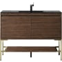 James Martin Vanities Mantova 48" Single Basin Poplar Wood Vanity Set with Charcoal Black Composite Stone Vanity Top, Champagne Brass Base and Rectangular Sink Mid-Century Walnut