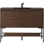 James Martin Vanities Mantova 48" Single Basin Poplar Wood Vanity Set with Charcoal Black Composite Stone Vanity Top, Matte Black Base and Rectangular Sink Mid-Century Walnut