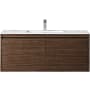 James Martin Vanities Mantova 48" Wall Mounted Single Basin Poplar Wood Vanity Set with Glossy White Composite Stone Vanity Top and Rectangular Sink Mid-Century Walnut