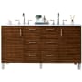 James Martin Vanities Metropolitan 60" Free Standing or Wall Mounted / Floating Double Basin Vanity Set with Wood Cabinet and Arctic Fall Stone Composite Vanity Top American Walnut