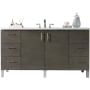 James Martin Vanities Metropolitan 60" Free Standing or Wall Mounted / Floating Single Basin Vanity Set with Wood Cabinet and Eternal Jasmine Pearl Quartz Vanity Top Silver Oak