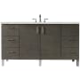James Martin Vanities Metropolitan 60" Wall Mounted or Free Standing Single Basin Hardwood Vanity Set with 3 cm Ethereal Noctis Quartz Vanity Top and Rectangular Sink Silver Oak