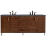 James Martin Vanities Metropolitan 72" Free Standing or Wall Mounted / Floating Double Basin Vanity Set with Wood Cabinet and Charcoal Soapstone Quartz Vanity Top American Walnut