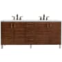 James Martin Vanities Metropolitan 72" Wall Mounted or Free Standing Double Basin Poplar Vanity Set with 3 cm Ethereal Noctis Quartz Vanity Top and Rectangular Sinks American Walnut