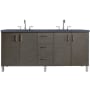 James Martin Vanities Metropolitan 72" Free Standing or Wall Mounted / Floating Double Basin Vanity Set with Wood Cabinet and Charcoal Soapstone Quartz Vanity Top Silver Oak