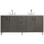 James Martin Vanities Metropolitan 72" Wall Mounted or Free Standing Double Basin Poplar Vanity Set with 3 cm Ethereal Noctis Quartz Vanity Top and Rectangular Sinks Silver Oak