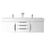 James Martin Vanities Columbia 60" Wall Mounted Double Basin Vanity Set with Cabinet and Stone Composite Vanity Top Glossy White