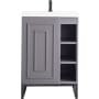 James Martin Vanities Alicante 24" Free Standing Single Basin Poplar Vanity Set with 2" Glossy White Stone Composite Vanity Top and Rectangular Sink Grey Smoke