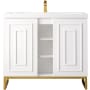 James Martin Vanities Alicante 40" Free Standing Single Basin Poplar Wood Vanity Set with Stone Composite Top Glossy White