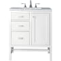 James Martin Vanities Addison 30" Free Standing Single Basin Hardwood Vanity Set with 1-3/16" Arctic Fall Solid Surface Top, and Electrical Outlet Glossy White