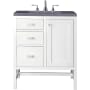 James Martin Vanities Addison 30" Free Standing Single Basin Hardwood Vanity Set with 1-3/16" Charcoal Soapstone Quartz Top, and Electrical Outlet Glossy White