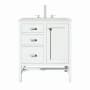 James Martin Vanities Addison 30" Single Basin Wood Vanity Set with 3cm Lime Delight Silestone Quartz Vanity Top, Rectangular Sink, USB Port and Electrical Outlet Glossy White