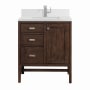 James Martin Vanities Addison 30" Single Basin Wood Vanity Set with 3cm White Zeus Silestone Quartz Vanity Top, Backsplash, Rectangular Sink, USB Port and Outlet Mid-Century Acacia