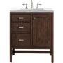 James Martin Vanities Addison 30" Free Standing Single Basin Hardwood Vanity Set with 1-3/16" Arctic Fall Solid Surface Top, and Electrical Outlet Mid Century Acacia