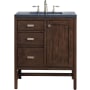 James Martin Vanities Addison 30" Free Standing Single Basin Hardwood Vanity Set with 1-3/16" Charcoal Soapstone Quartz Top, and Electrical Outlet Mid Century Acacia