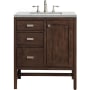 James Martin Vanities Addison 30" Free Standing Single Basin Hardwood Vanity Set with 1-3/16" Eternal Jasmine Pearl Quartz Top, and Electrical Outlet Mid Century Acacia
