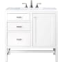 James Martin Vanities Addison 36" Free Standing Single Basin Hardwood Vanity Set with 1-3/16" Carrara White Marble Top, and Electrical Outlet Glossy White