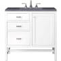 James Martin Vanities Addison 36" Free Standing Single Basin Hardwood Vanity Set with 1-3/16" Charcoal Soapstone Quartz Top, and Electrical Outlet Glossy White