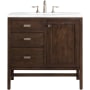 James Martin Vanities Addison 36" Free Standing Single Basin Hardwood Vanity Set with 1-3/16" Arctic Fall Solid Surface Top, and Electrical Outlet Mid Century Acacia