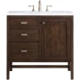 James Martin Vanities Addison 36" Free Standing Single Basin Hardwood Vanity Set with 1-3/16" Carrara White Marble Top, and Electrical Outlet Mid Century Acacia