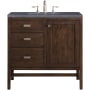 James Martin Vanities Addison 36" Free Standing Single Basin Hardwood Vanity Set with 1-3/16" Charcoal Soapstone Quartz Top, and Electrical Outlet Mid Century Acacia