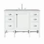 James Martin Vanities Addison 48" Single Basin Wood Vanity Set with 3cm Victorian Silver Silestone Quartz Vanity Top, Rectangular Sink, USB Port and Electrical Outlet Glossy White