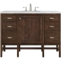 James Martin Vanities Addison 48" Free Standing Single Basin Hardwood Vanity Set with 1-3/16" Arctic Fall Solid Surface Top, and Electrical Outlet Mid Century Acacia