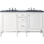 James Martin Vanities Addison 60" Free Standing Double Basin Hardwood Vanity Set with 1-3/16" Charcoal Soapstone Quartz Top, and Electrical Outlet Glossy White