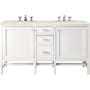 James Martin Vanities Addison 60" Free Standing Double Basin Hardwood Vanity Set with 1-3/16" Eternal Marfil Quartz Top, and Electrical Outlet Glossy White