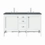 James Martin Vanities Addison 60" Double Basin Wood Vanity Set with 3cm Parisien Bleu Silestone Quartz Vanity Top, Rectangular Sinks, USB Port and Electrical Outlet Glossy White