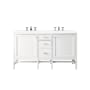 James Martin Vanities Addison 60" Free Standing Double Basin Vanity Set with Wood Cabinet and 3cm Quartz Vanity Top Glossy White