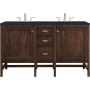 James Martin Vanities Addison 60" Free Standing Double Basin Hardwood Vanity Set with 1-3/16" Charcoal Soapstone Quartz Top, and Electrical Outlet Mid Century Acacia
