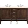 James Martin Vanities Addison 60" Free Standing Double Basin Hardwood Vanity Set with 1-3/16" Eternal Marfil Quartz Top, and Electrical Outlet Mid Century Acacia