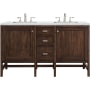 James Martin Vanities Addison 60" Free Standing Double Basin Poplar Vanity Set with 3 cm Ethereal Noctis Quartz Vanity Top, Rectangular Sinks, USB Port and Electrical Outlet Mid Century Acacia