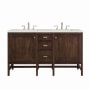 James Martin Vanities Addison 60" Double Basin Wood Vanity Set with 3cm Lime Delight Silestone Quartz Vanity Top, Rectangular Sinks, USB Port and Electrical Outlet Mid-Century Acacia