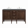 James Martin Vanities Addison 60" Double Basin Wood Vanity Set with 3cm Parisien Bleu Silestone Quartz Vanity Top, Rectangular Sinks, USB Port and Electrical Outlet Mid-Century Acacia
