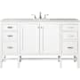 James Martin Vanities Addison 60" Free Standing Single Basin Hardwood Vanity Set with 1-3/16" Arctic Fall Solid Surface Top, and Electrical Outlet Glossy White