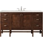 James Martin Vanities Addison 60" Free Standing Single Basin Hardwood Vanity Set with 1-3/16" Eternal Jasmine Pearl Quartz Top, and Electrical Outlet Mid Century Acacia