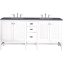 James Martin Vanities Addison 72" Free Standing Double Basin Hardwood Vanity Set with 1-3/16" Charcoal Soapstone Quartz Top, and Electrical Outlet Glossy White