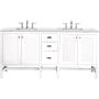 James Martin Vanities Addison 72" Free Standing Double Basin Poplar Vanity Set with 3 cm Ethereal Noctis Quartz Vanity Top, Rectangular Sinks, USB Port and Electrical Outlet Glossy White