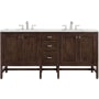 James Martin Vanities Addison 72" Free Standing Double Basin Poplar Vanity Set with 3 cm Ethereal Noctis Quartz Vanity Top, Rectangular Sinks, USB Port and Electrical Outlet Mid Century Acacia