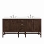 James Martin Vanities Addison 72" Double Basin Wood Vanity Set with 3cm Lime Delight Silestone Quartz Vanity Top, Rectangular Sinks, USB Port and Electrical Outlet Mid-Century Acacia