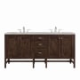 James Martin Vanities Addison 72" Double Basin Wood Vanity Set with 3cm Victorian Silver Silestone Quartz Vanity Top, Rectangular Sinks, USB Port and Electrical Outlet Mid-Century Acacia