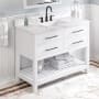 Jeffrey Alexander Wavecrest 48" Free Standing Coastal Cottage Single Sink Soft Close Bath Vanity with Marble or Quartz Top with Backsplash - for 3 Hole Faucet - FINAL SALE White / Calacatta Vienna Quartz Top