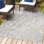 JONATHAN Y Lighting Amalfi Coast 4' x 6' Polypropylene Botanical and Paisley Indoor/Outdoor Area Rug Light Gray / Ivory
