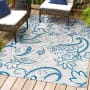 JONATHAN Y Lighting Amalfi Coast 4' x 6' Polypropylene Botanical and Paisley Indoor/Outdoor Area Rug Light Gray / Blue