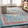JONATHAN Y Lighting Bohemian FLAIR 5-1/4' x 7-1/2' Polypropylene Vintage Traditional Rectangle Area Rug Blue / Yellow
