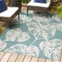JONATHAN Y Lighting Hawaii 4' x 6' Polypropylene Botanical Indoor/Outdoor Area Rug Blue / Ivory
